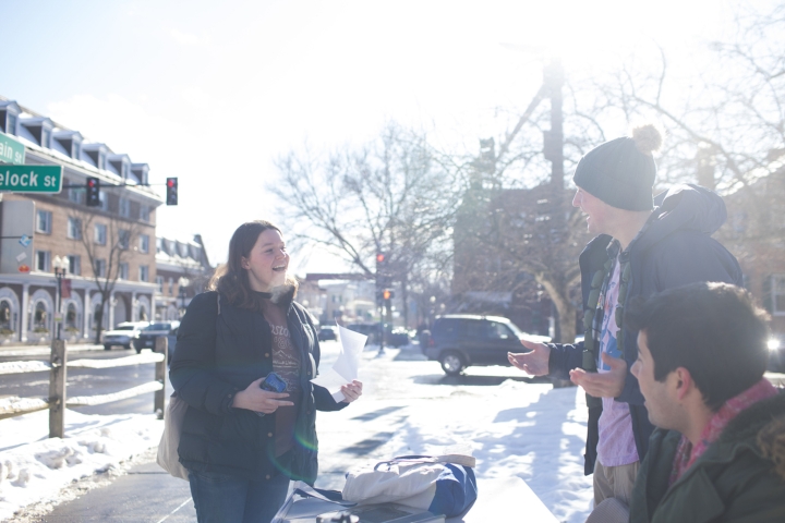 Students at voter info table in Hanover