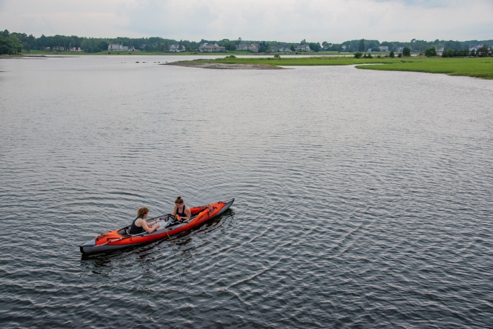 Two people out on a canoe