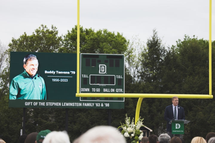 Buddy Teevens photo on Memorial Field jumbotron