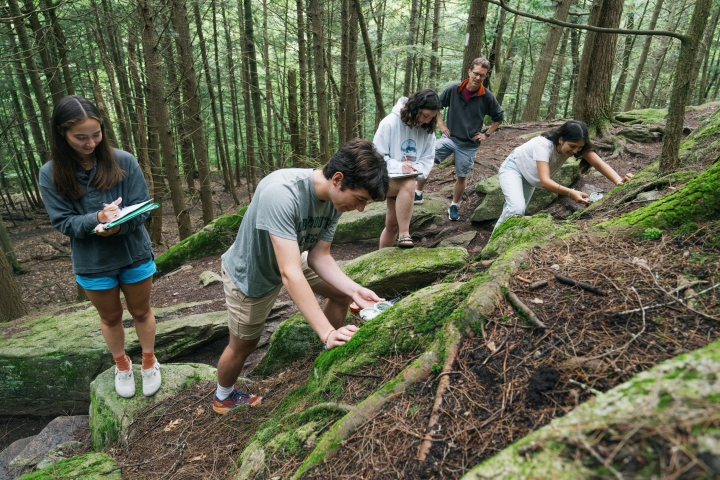 Students record the strike and dip of foliation of granite