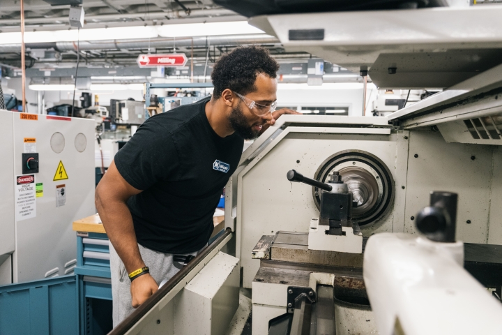 Student works in the Machine Shop