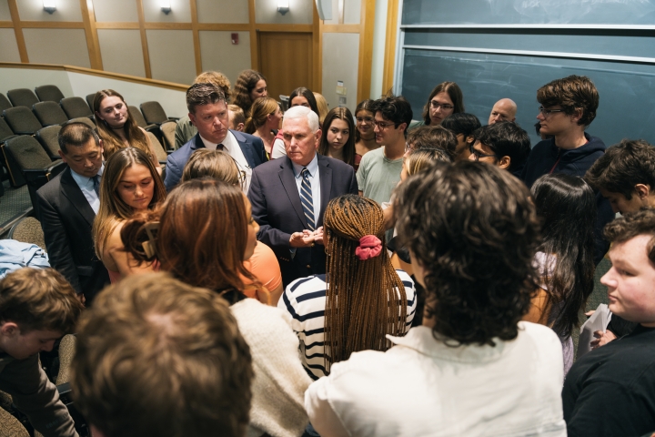 Mike Pence speaking with students