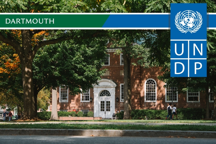 UNDP logo and Dartmouth on a photo of campus