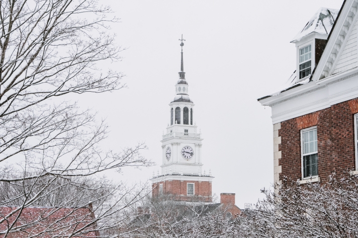 Baker Tower through a snow dusted tree