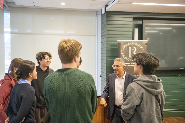 Neal Katyal talking to students