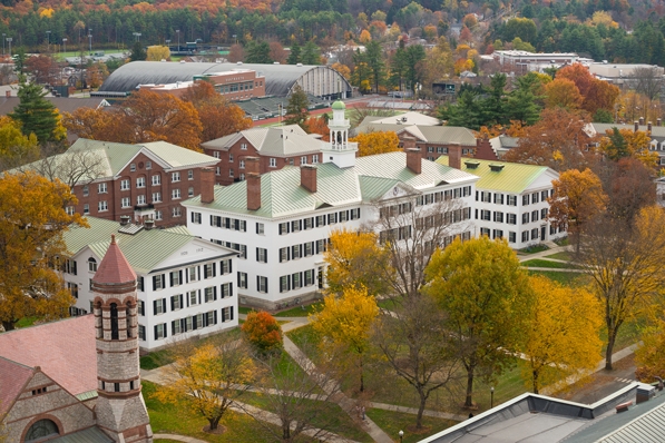aerial view of Dartmouth Hall in fall