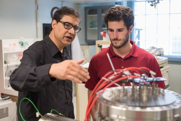 Professor Sharma and Benjamin Bauer in the lab