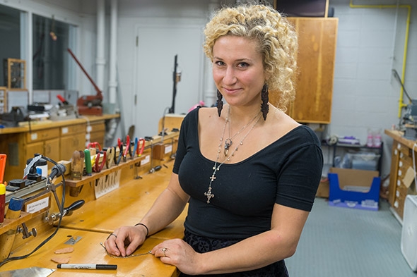 Michelle Berlinger in the jewelry studio