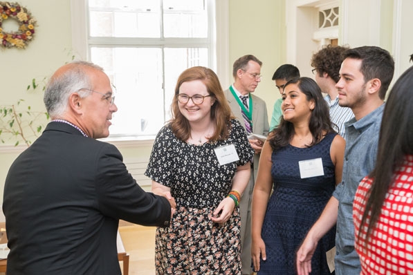 Students got a chance to talk to New York Times columnist David Brooks when he met with them over lunch the day before Commencement. CREDIT: Photo by Eli Burakian ’00