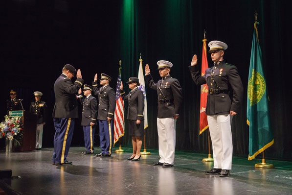 the commissioning of five graduating seniors as second lieutenants in the U.S. Army and the U.S. Marine Corps.