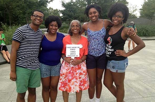 Dartmouth students with civil rights activist Betty Waller Gray at the Martin Luther King, Jr. memorial in Washington, DC.