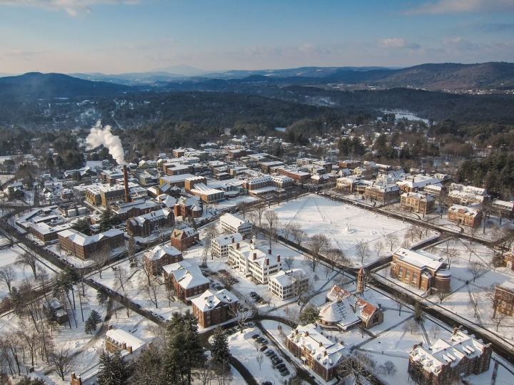 Dartmouth campus winter aerial