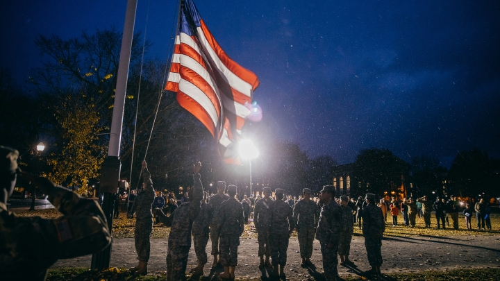 Veterans' retreat ceremony on the Green in 2016.