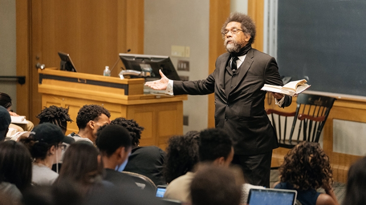 Cornel West lecturing in front of a class
