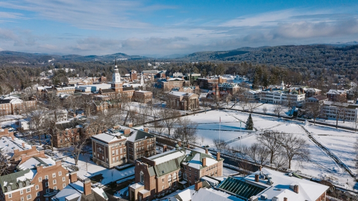 Dartmouth campus in winter from above