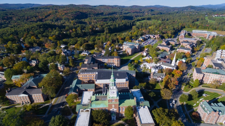 Aerial fall view of campus