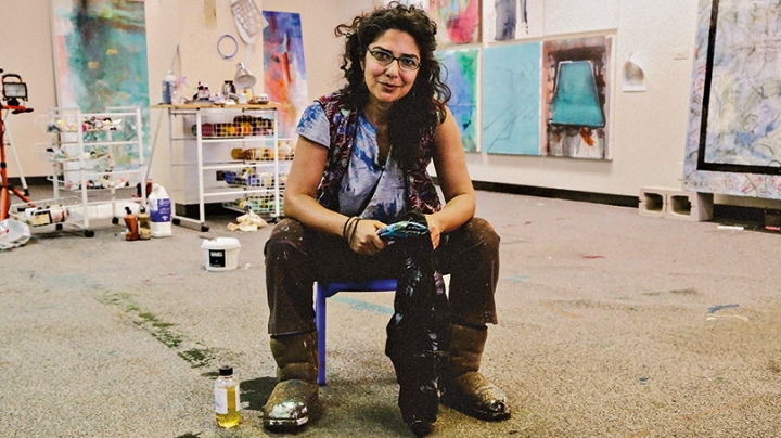 Artist Bahar Behbahani in her studio