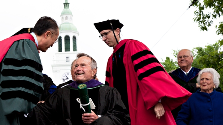 President George H.W. Bush receiving his honorary degree at the 2011 commencement ceremony