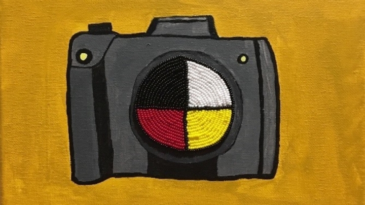 Camera Medicine, a beaded painting by Caitlin Wanic '21, is among three pieces featured in a student spotlight about Wanic, a Native American Studies and studio art major.