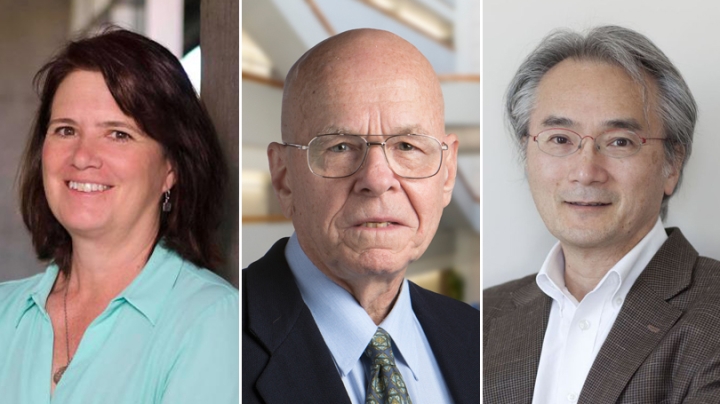 Portraits from left to right of Fiona Harrison, K. Barry Sharpless, and Paul Matsudaira