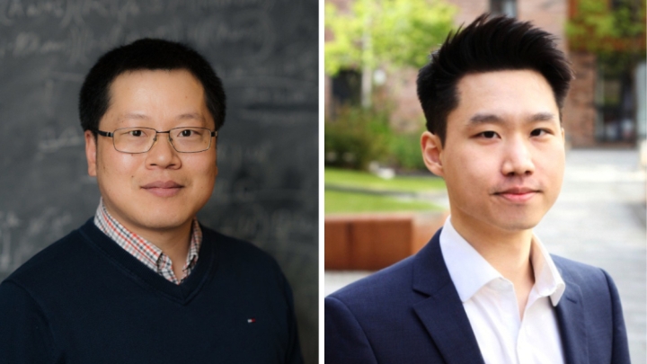 Feng Fu, an associate professor of mathematics, left, and Herbert H.C. Chang '18, a former Byrne Scholar
