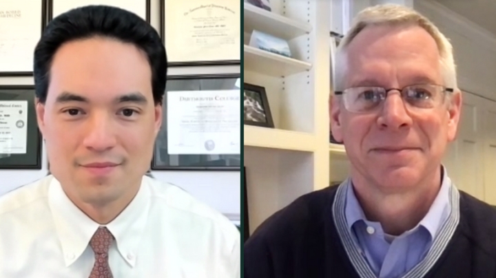 Benjamin Chan, New Hampshire's state epidemiologist, left, and Duane Compton, dean of the Geisel School of Medicine.