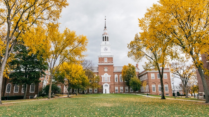 Baker-Berry Library in the fall. Taken from the Green looking north.