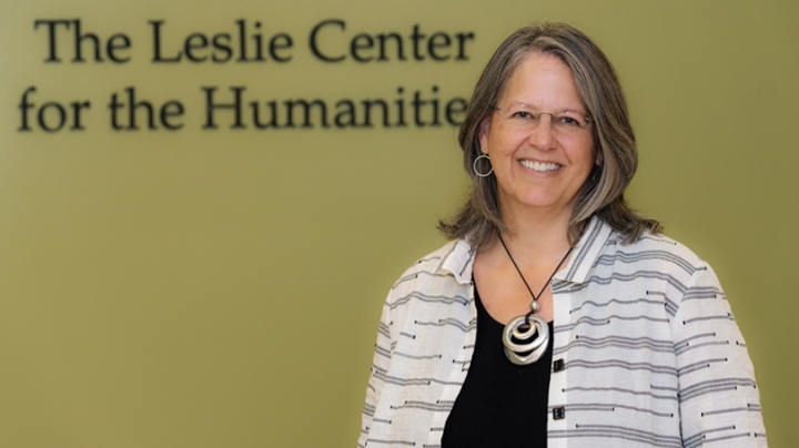 Photo shows Rebecca Biron, the new director of the Leslie Center