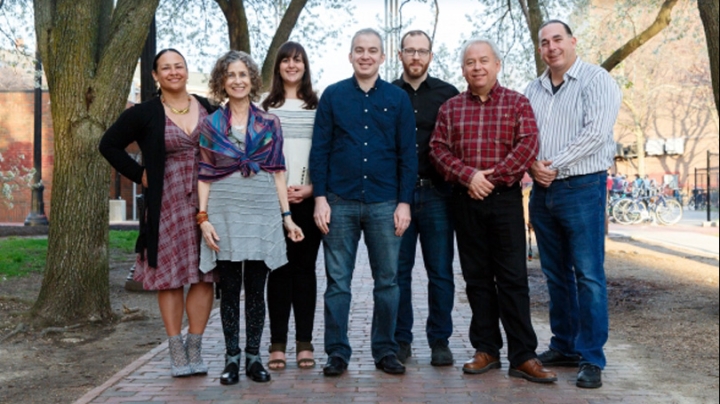 Professor N. Bruce Duthu, second from right, joins other members of the film crew at the Boston premiere of Dawnland on April 28, 2018. 