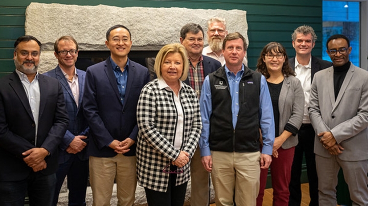 Board members, from left, are Arijit Chakravarty, Guarini '03; Pat Lindner, Guarini '97; Ting Cai, Guarini '96; Kathy Coleman, Guarini '00; Ron Chance, Guarini '74; Doug Borden '88, Guarini '88; Dean Jon Kull '88; Julie Skinner-Manegold, Guarini '15; Mark