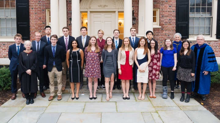 Student inductees join Dartmouth Phi Beta Kappa chapter officers for a photo after the induction ceremony last week.