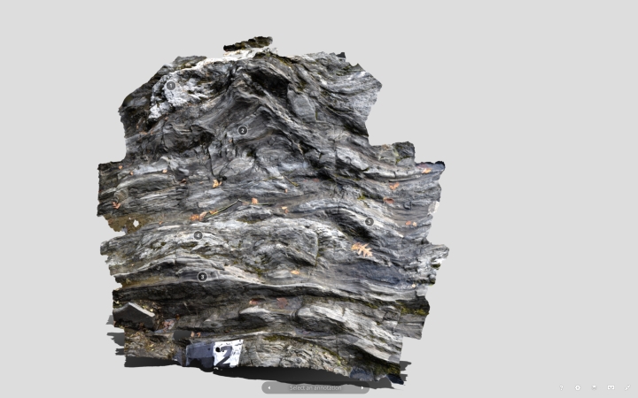 3D interactive images like this model of a rock outcrop at Quechee Gorge come equipped with annotations that students can select for more precise descriptions.