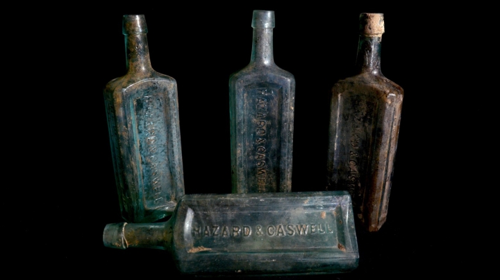 Hazard &amp; Caswell bottles from an apothecary in Newport, R.I. were one of the artifacts found in the privy.