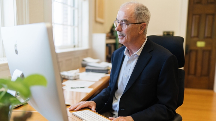 President Philip J. Hanlon '77 at his desk