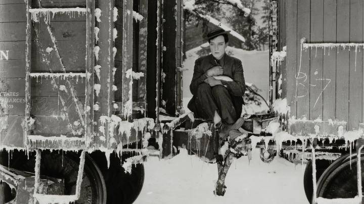Buster Keaton in an icy train car in the 1925 silent film 'Go West.'