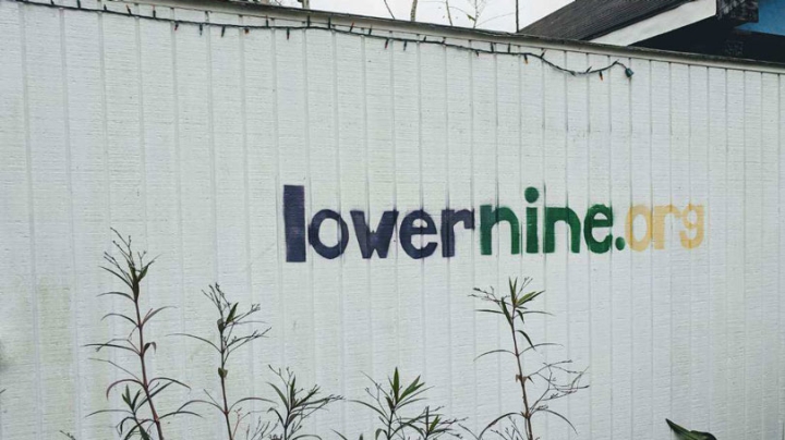 lowernine.org painted on a fence