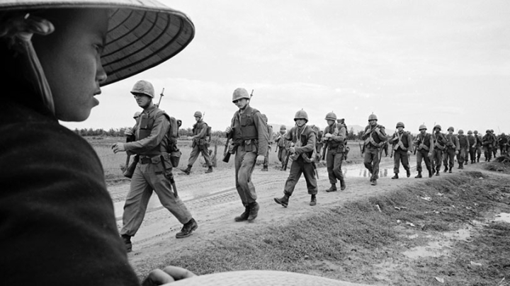 Marines marching in Danang, Vietnam, March 15, 1965