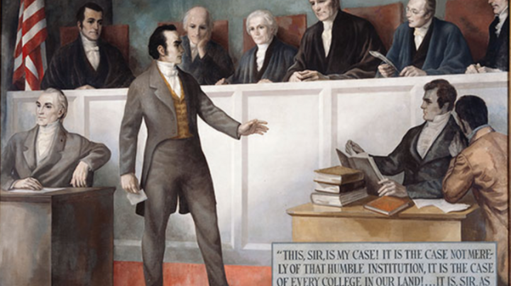 A painting by Robert Clayton Burns of Daniel Webster arguing the Dartmouth College Case 