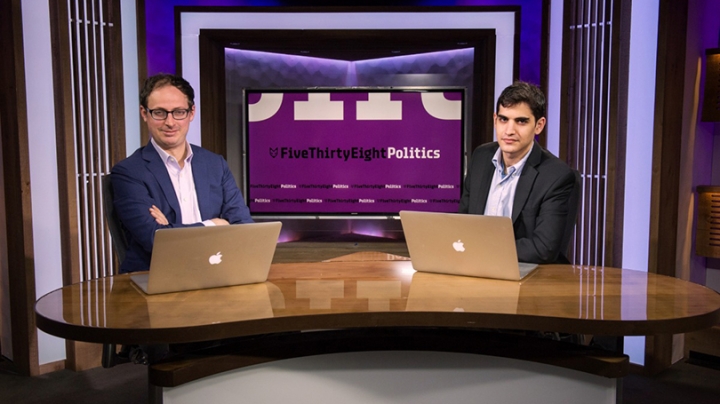 Harry Enten ’11 and Nate Silver on set at FiveThirtyEight’s offices in New York