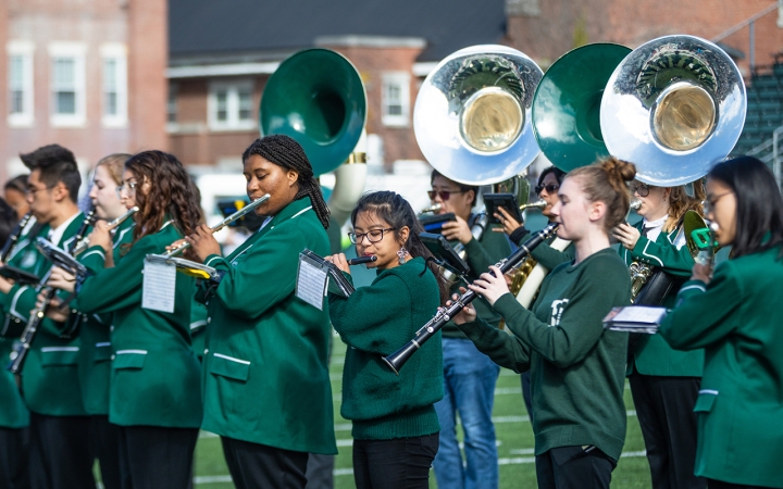 Members of the Dartmouth Marching Band perform at the Oct. 12 homecoming football game.