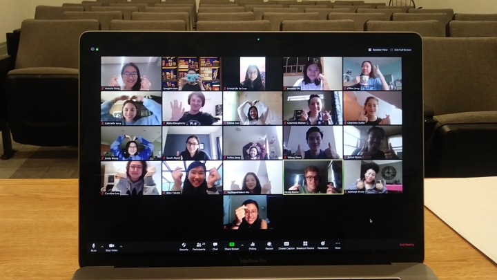 Students participate in a class via Zoom