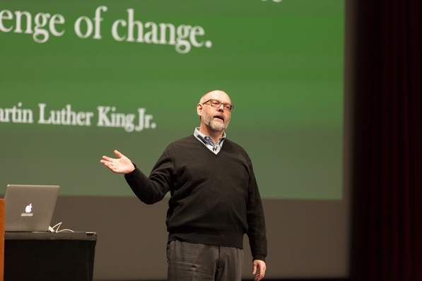 Executive Vice President Rick Mills at town hall meeting