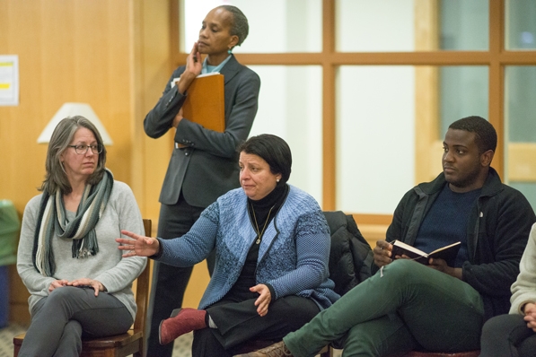 Faculty, staff, and students in a discussion group