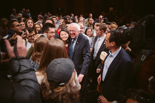 Bernie Sanders greets students