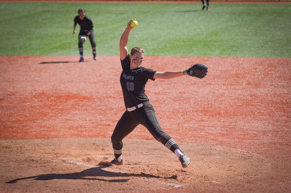 Softball pitcher winding up