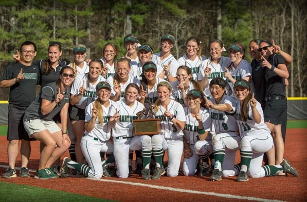 Softball team with trophy