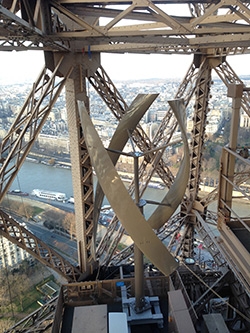 The Eiffel Tower’s newly installed vertical wind turbines,