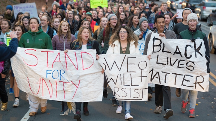 students marching in protest