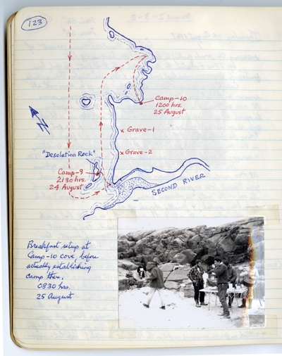 Professor Elmer Harp’s papers, including this hand-drawn map of the gravesites where Harp found Inuit remains in 1967.