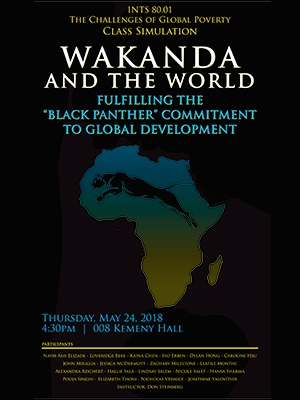 Poster for the Wakanda policy presentation by Donald Steinberg’s “challenge of global poverty” seminar.